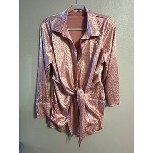 Lena Pink Leopard Print‎ Tie Front Long Sleeve Mini Dress Size M